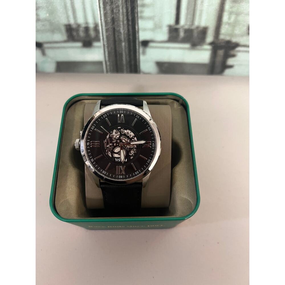 Fossil BQM7127 Flynn Black Leather Skeleton Men's Watch